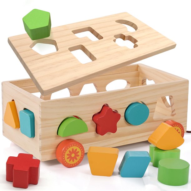 Juguete clasificador de formas Jessruly Montessori de madera con 17 bloques