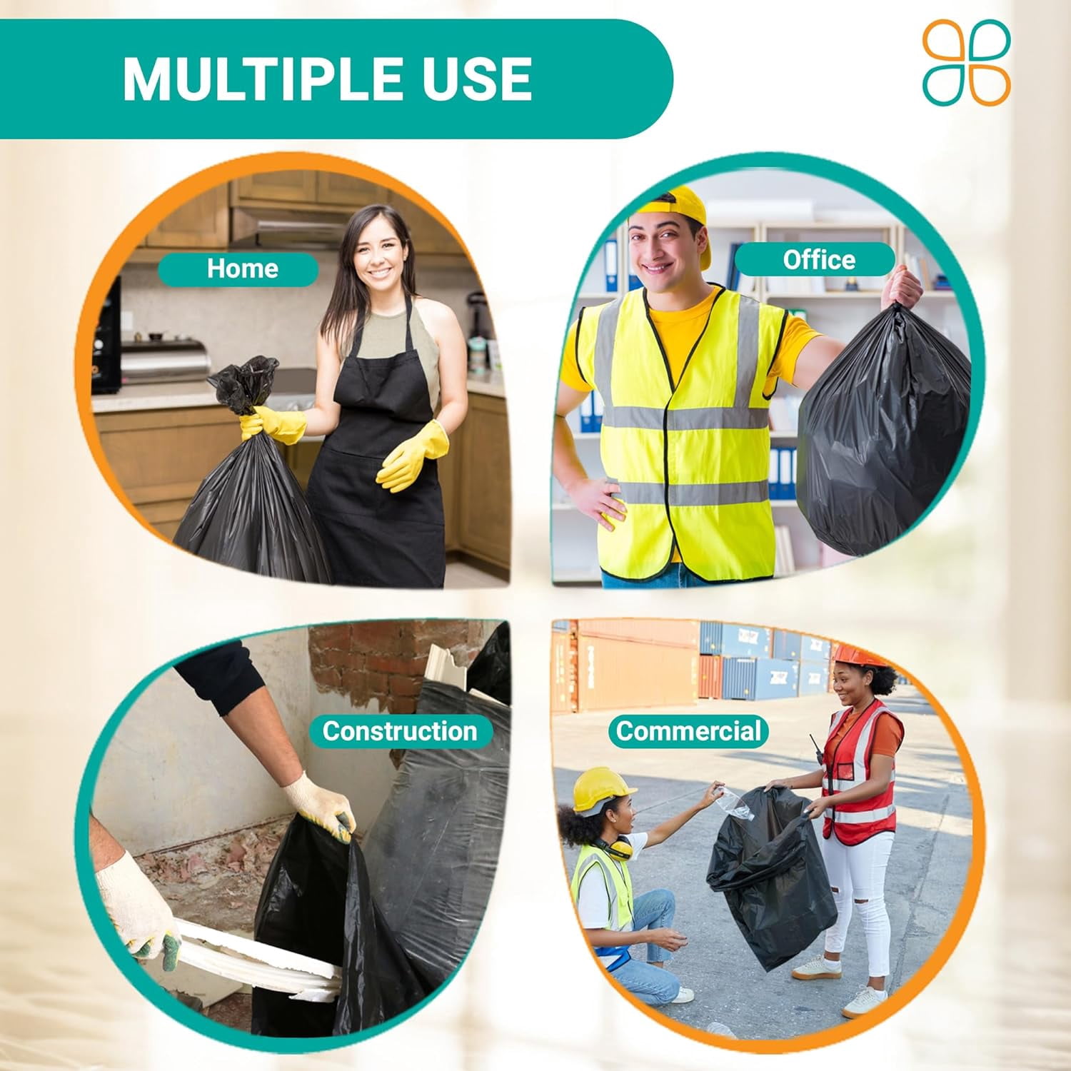 PlasticMill 20-30 Gallon, High Density, Black, 8 Micron, 30x37, 500 Bags/Case, Garbage Bags / Trash Can Liners.