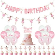 Fangleland Cartoon Ballerina PriNst Themed Party Decoration, Pink Banner Ballet Dancers Hanging Garland Latex Balloons Cake Topper Cupcake Picks, Dancer Themed Party Supplies for Girl