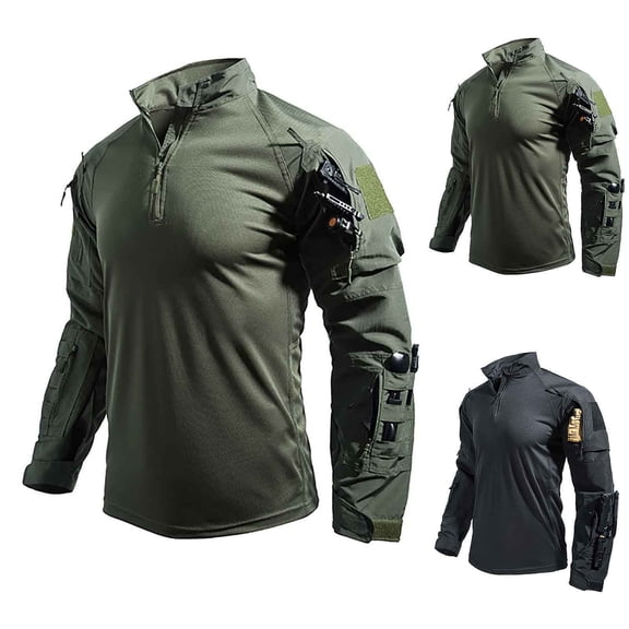 Agkizg Men Athletic Long Sleeve Tops Solid Stand Collar Quarter Zip Stretch Breathable Shirt Outdoor Performance Apparel for Hiking Daily Training