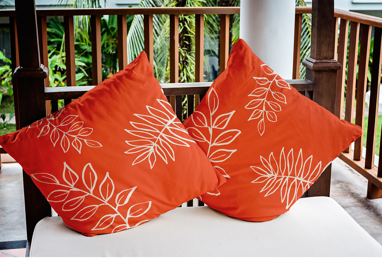 20"x20" Simply Daisy Fern Leaves Poly Indoor/Outdoor Pillow, Orange Qty 1