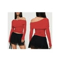 thumbnail image 2 of Michellecmm Women's Off-Shoulder Tops Trendy Asymmetrical Solid Color Ruched Long Sleeves Shirts Fall Blouses for Streetwear, 2 of 8