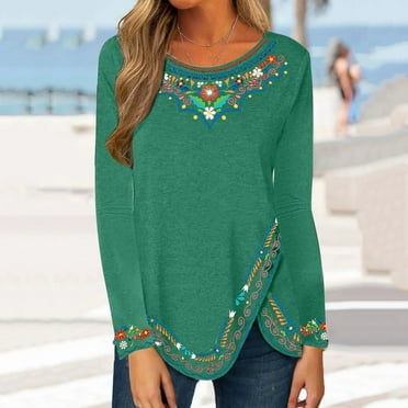Gubotare Gym Tops For Women Womens Fall Long Sleeve Stretch Slim Round Neck Ribbed Basic Shirts,Green XL