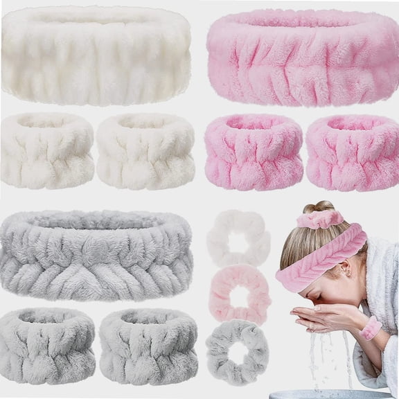 12 Pieces Spa Headband Wrist Washband Hair Scrunchies Set Includes 3 Makeup Headband Skin Care Headbands Elastic Hair Bands 6 Face Wash Wristbands 3 Drying Scrunchie Face Wash Set for Women Girls