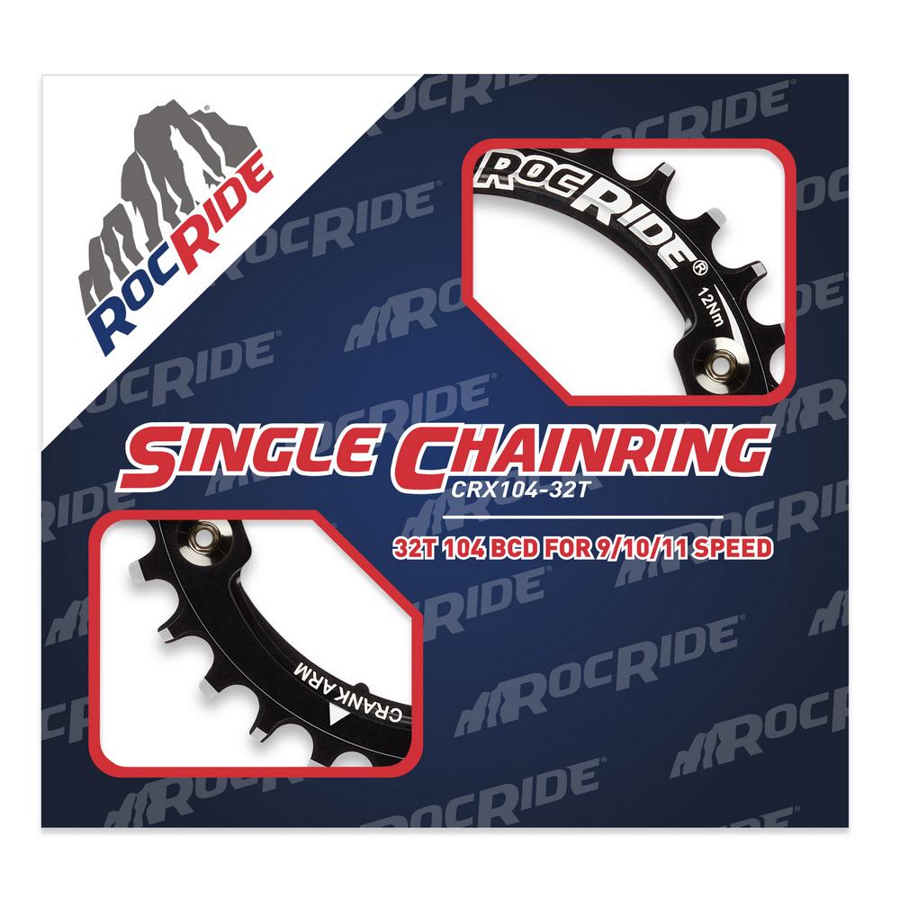 32T Narrow Wide Chainring 104 BCD Black Aluminum With 4 Steel Bolts By RocRide For 9/10/11 Speed. - image 2 of 5