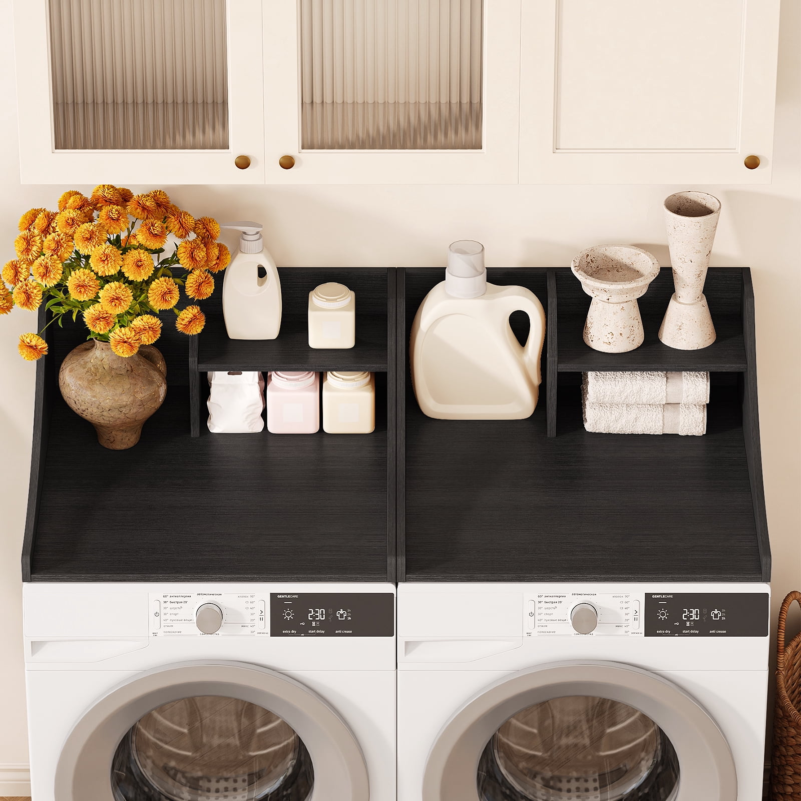Tarnorci 27" Single Washer Dryer Countertop with Storage Shelf，Side Safety Edge for Laundry Room Organization