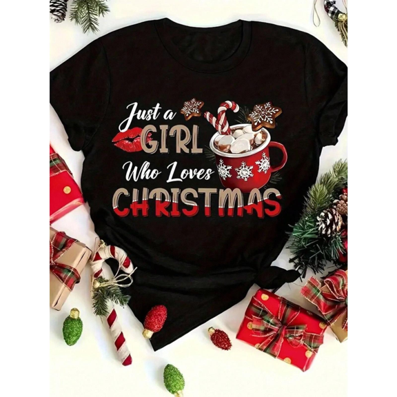 Women’s Holiday T-shirt – Hot Chocolate with Marshmallows & Christmas Spirit