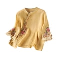 thumbnail image 1 of Vestidos Casuales Para Mujer, Blusas De Mujer De Moda Cárdigan informal de lino bordado para mujer, con botones, mangas cortas y cuello redondo, 1 of 6