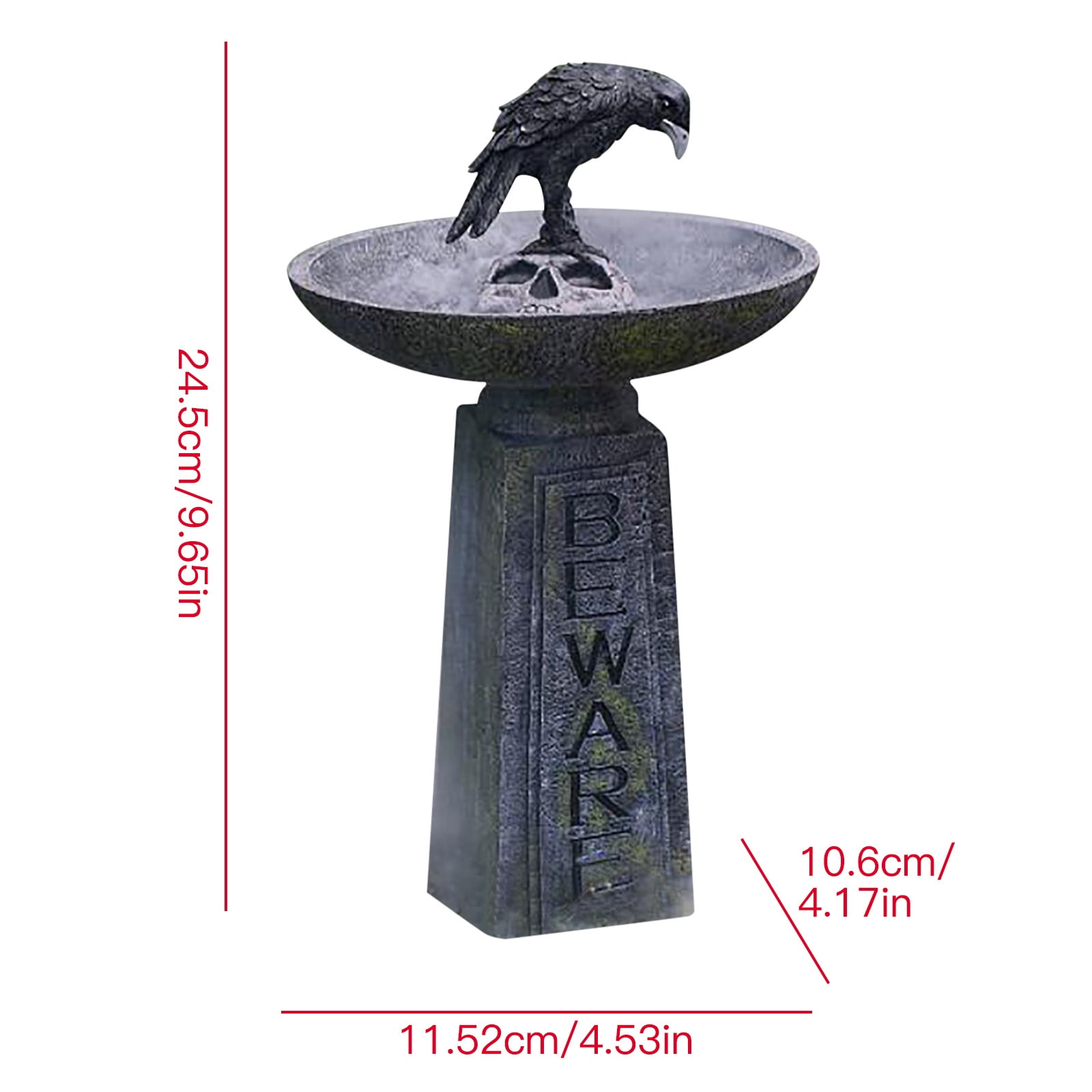 Beautynvta Halloween Ravens On Skull Bird Bath, Crow Skeleton Resin Halloween Ornament, Hummingbird Feeder Statue for Haunted Garden or Graveyard Scene, 4.5" x 4.2" x 9.7", Black