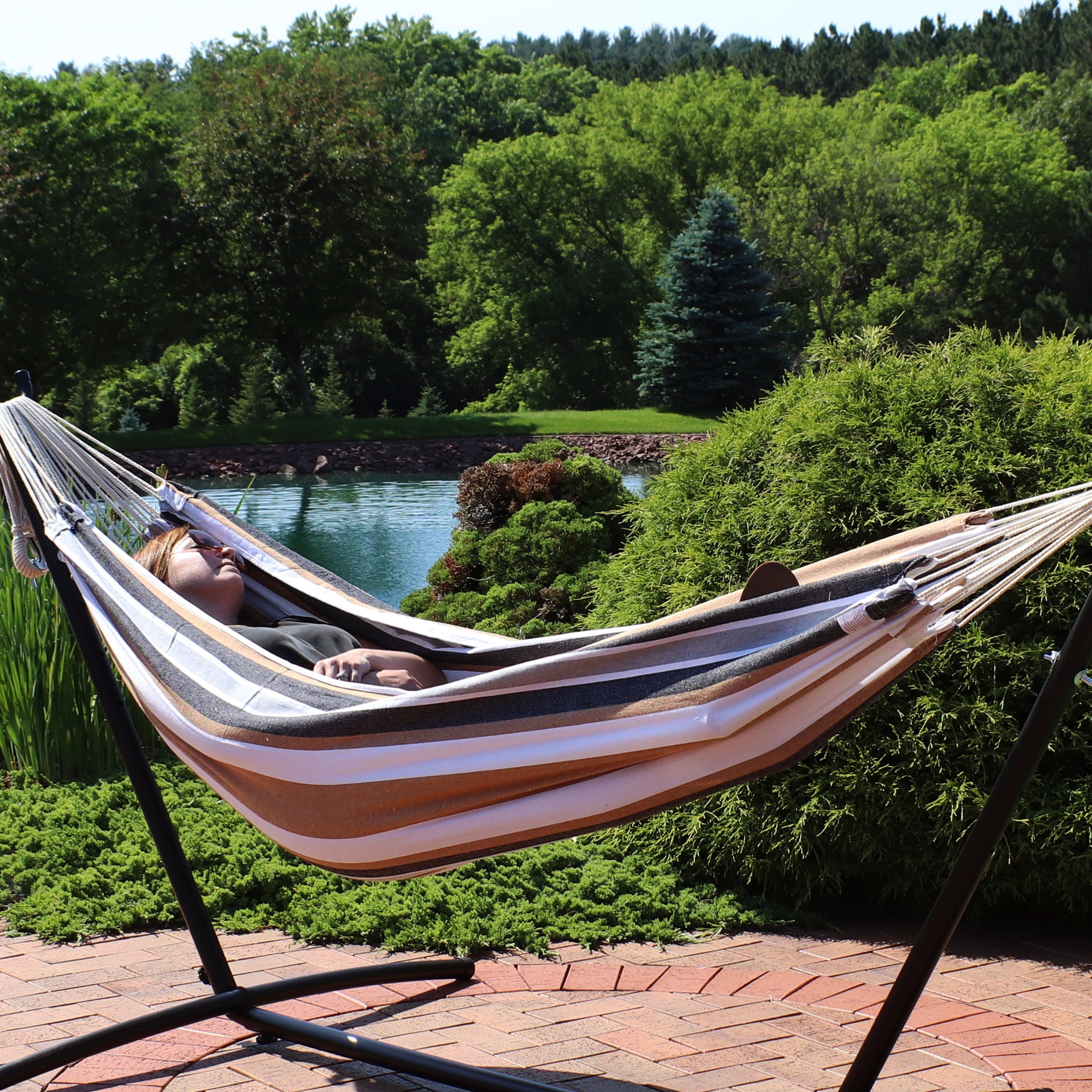Sunnydaze 2-Person Woven Cotton Brazilian Hammock, 450 lb Capacity - Calming Desert
