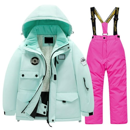 SJLDQY Unisex Children Kid Ski Suit Pocket Jacket Pants Winterproof Windbroof Snowboarding Winter Thermal Warm Snow Suits
