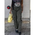 thumbnail image 2 of Women's High - Waisted Cargo Jeans Loose Wide - Leg Fit Y2K Streetwear Trend Ladies' Denim Pants With Multiple Pockets Cotton Denim Multi - Pocket Design Washed Black Fashion Casual Pants for Daily, 2 of 6