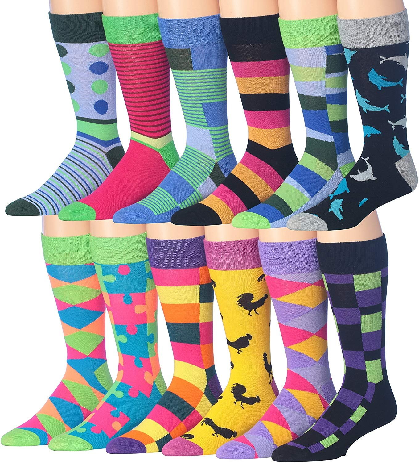 Colorfut Men's 12 Pairs Soft Cotton Colorful Funky Gift Box Dress Socks ...