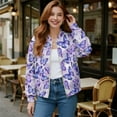 thumbnail image 2 of COEQINE Women's Bomber Jacket Zip Up Loose Fit Cropped Coat Trendy Lightweight Bomber Winter Coat with Pockets, Fashion Y2k Tops Streetwear Windbreaker, 3X-Large, Purple Butterfly, 2 of 7