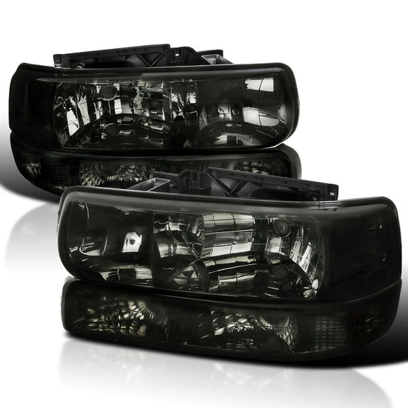 Spec-D Tuning Smoke Lens Headlights Bumper Lights Compatible with 1999-2002 Chevy Silverado 2000-2006 Tahoe Suburban, Left Right Pair Headlamps Assembly