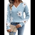 thumbnail image 1 of Suéteres de Cuello en V de Gran Tamaño para Mujer, Suéteres Casuales Sueltos de Larga de Punto Grueso, Suéteres, Tops Azul XL, 1 of 9