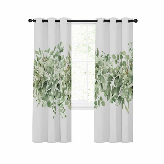Sage Green Eucalyptus Leaves Blackout Curtains 63 Inches Long for Bedroom,Spring Summer Botanical Floral Thermal Insulated Room Darkening Black Out Curtain Panels Grommet Drapes for Living Room