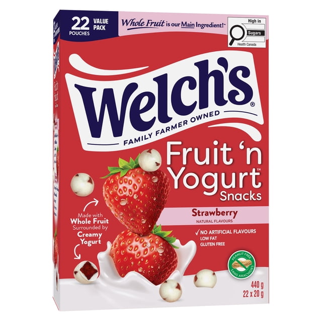 Welch's Fruit 'N Yogurt Collations de Fruits Moelleuses à la Fraise, 20g, 22 Sachets