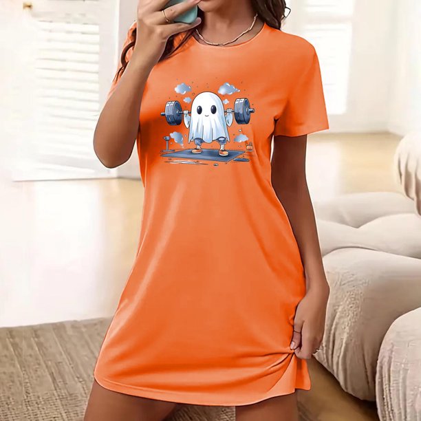 Camisón corto de talla grande para mujer, camisón de manga corta con estampado de pecho a la moda, camisón para mujer