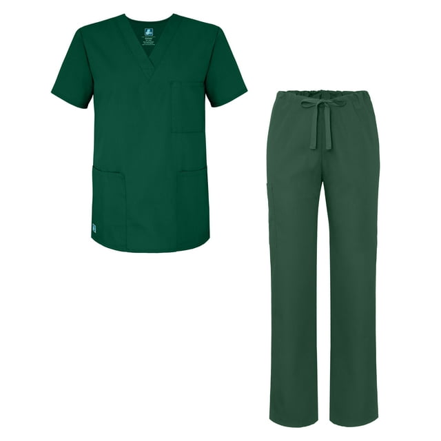 Adar Universal Unisex Scrub Set - Unisex V-Neck Scrub Top & Tapered Drawstring Scrub Pants
