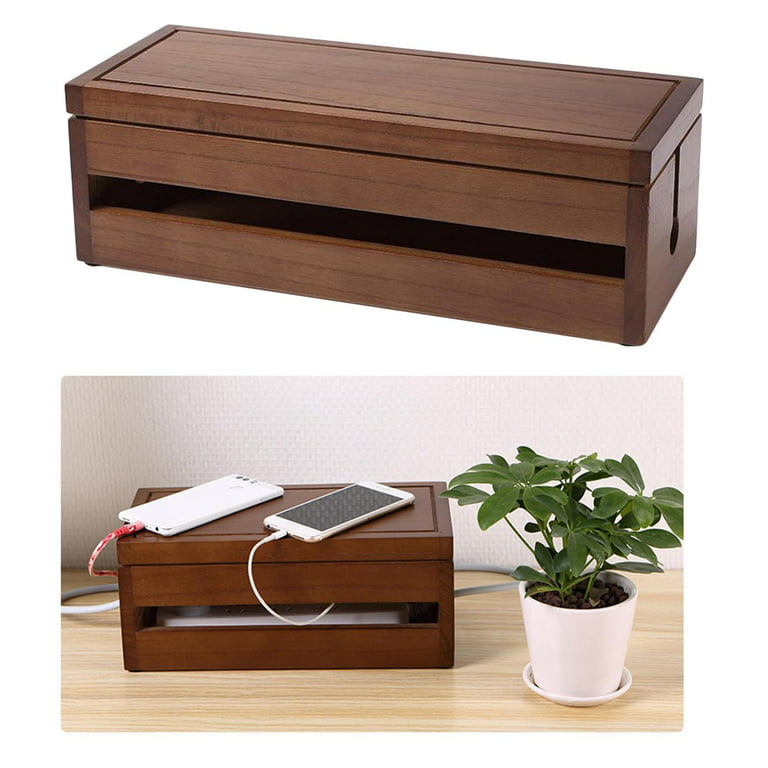 Wooden Cable Management Box Cord Organizer, Large Storage Holder for Desk,  TV, Computer, USB Hub, System to Cover and Hide & & Cords - Coffee 