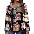 thumbnail image 5 of WTOBBY Women's Christmas Print Casual Half Open Collar Long Sleeve Shirt, Holiday Themed Blouse for Seasonal Outfits and Christmas Parties,Pink M, 5 of 5