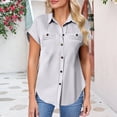 thumbnail image 2 of Breezora Unique Ladies Short Sleeve Shirt with a Detailed Buttoned Lapel and Functional Pleated Pocket Design Offering a Smart Casual Look for Work or Leisure L Size Grey, 2 of 9