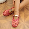 thumbnail image 6 of Hinvhai Mesh Ballet Flats for Women Buckle Strap Comfy Casual office Fishnet Ballerina Flat Shoes Red 6.5(38), 6 of 9