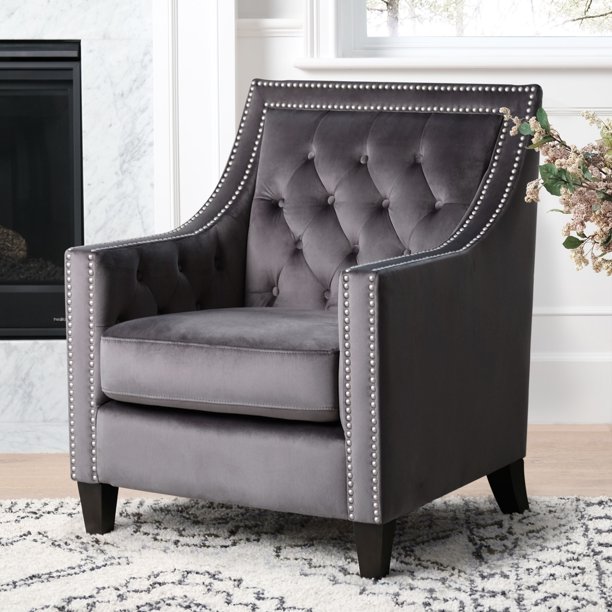 Devon & Claire Val Nailhead Tufted Accent Chair, Gray