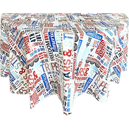 

Newbridge Stars Stripes USA America Print Vinyl Flannel Backed Tablecloth Patriotic American Celebration Indoor/Outdoor Easy Care Vinyl Patio and Kitchen Tablecloth 70” Round