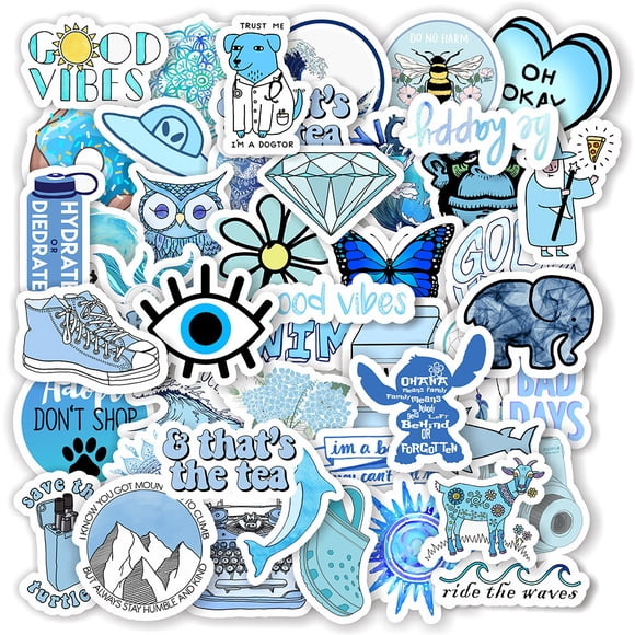 Jinsinto Girl's Blue Aesthetic Stickers Waterproof Cute Stickers 50 PCS Water Bottle Laptop Phone Stickers for Teens Kids