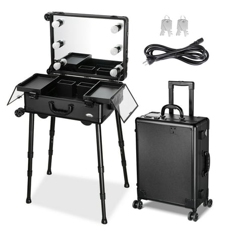 BYOOTIQUE Rolling Makeup Case with LED Lights & Stand Cosmetics ...