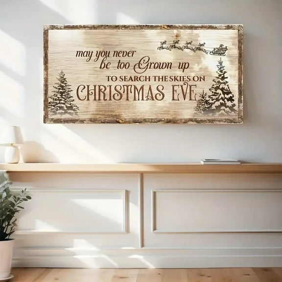 Vintage Inspired Christmas Eve Print Poster Santa Sleigh Wall Art Canvas Artwork Wall Decor Inspirational Quote Prints Painting Art Prints Picture Home Bedroom Decoration No Frame