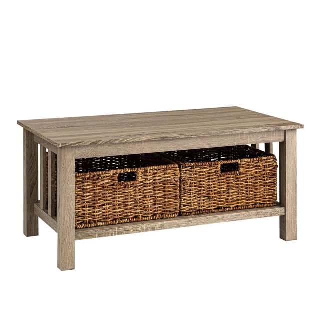 Manor Park Rustic Wood Coffee Table with Storage Baskets - Multiple Finishes