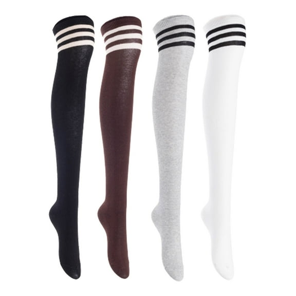 Lian LifeStyle Women's 4 Pairs Adorable Comfortable Soft Thigh High Over Knee High Cotton Socks, Size 6-9, JMYP1022 Black, Coffee, LightGrey, White