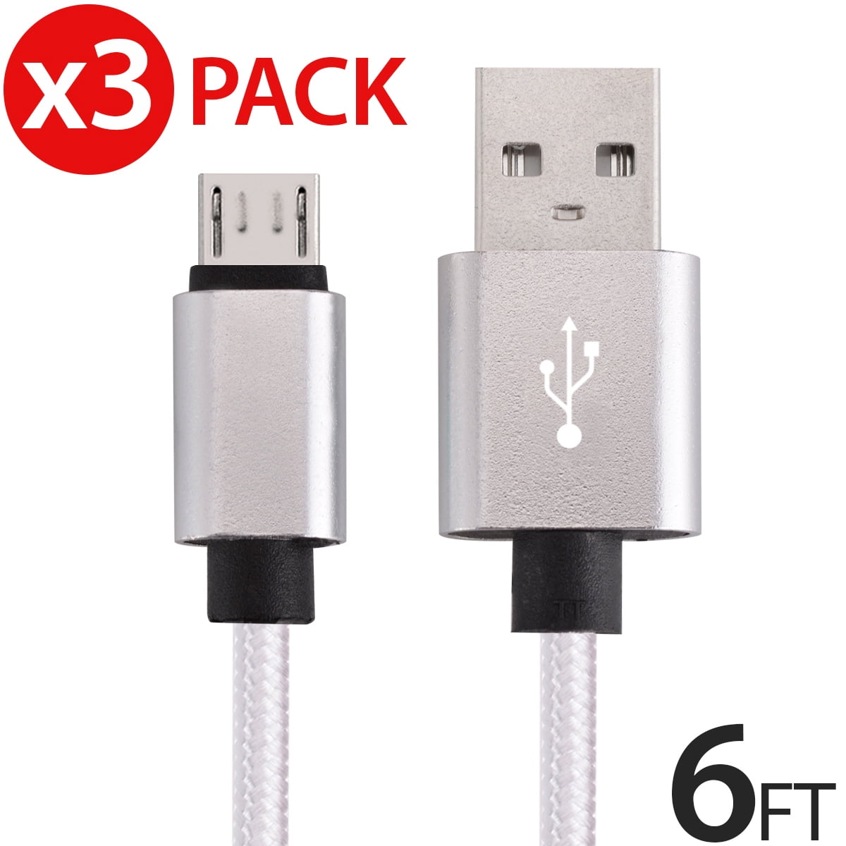 4ft 6ft & 10ft Micro USB FAST Charger Data Sync Cable for Tablets 3 Size Pack 