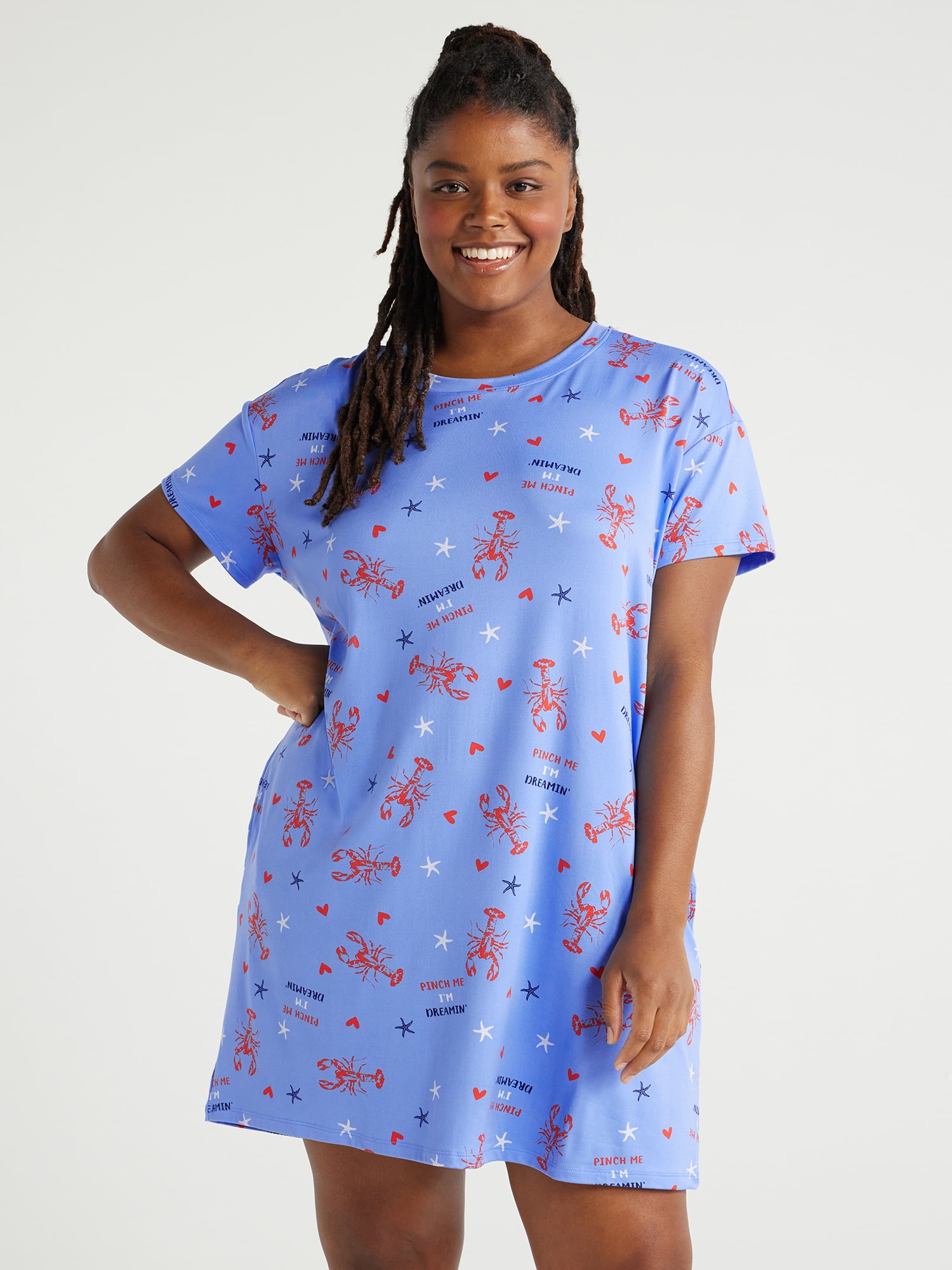 Joyspun Women's Short Sleeve Sleep Shirt with Pockets, Sizes S/M to 2X/3X