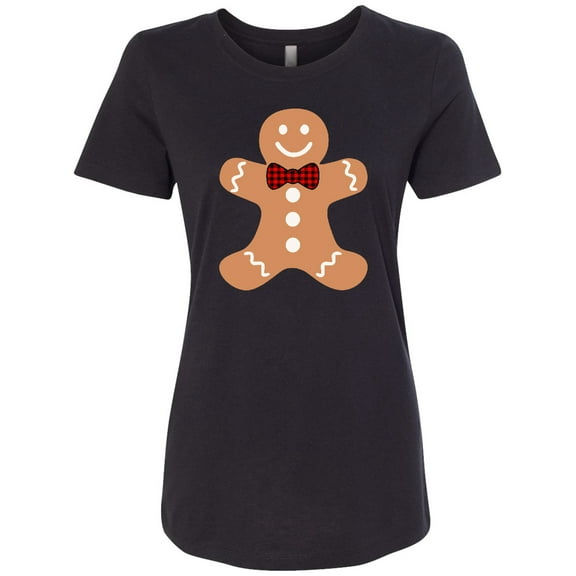 Inktastic Cute Gingerbread Man with Red Plaid Bowtie Women's T-Shirt