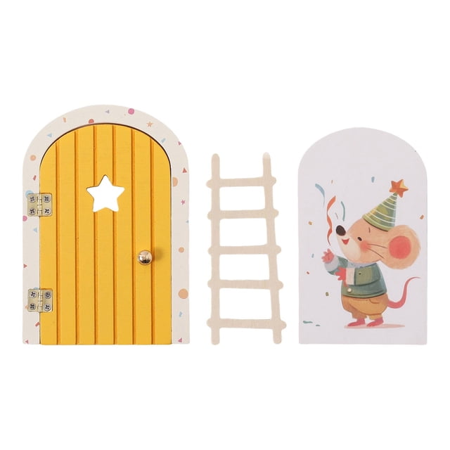 Pegatinas de pared para puerta de hadas, fáciles de despegar y quitar, con fotos de dibujos animados amarillo