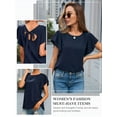 thumbnail image 6 of Xuanfei Women Crew Neck Ruffle Short Sleeve Back Cut Out Lace Up Blouse, 6 of 7