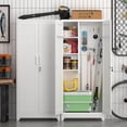 thumbnail image 3 of Marcree 73" Metal Storage Cabinet with Lockable Doors, Functional Garage Storage Cabinets, Heavy-Duty Tool Organization Cabinet with Hanging Rod & S-Hooks, White, 3 of 7