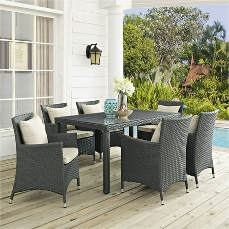 - Modway Sojourn 7 Piece Outdoor Patio Sunbrella Dining Set, Multiple Colors