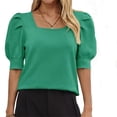 thumbnail image 2 of Solid Square Neck Women's Puff Short Sleeve Sweater Tops Rendy Casual Knit Tops, 2 of 6