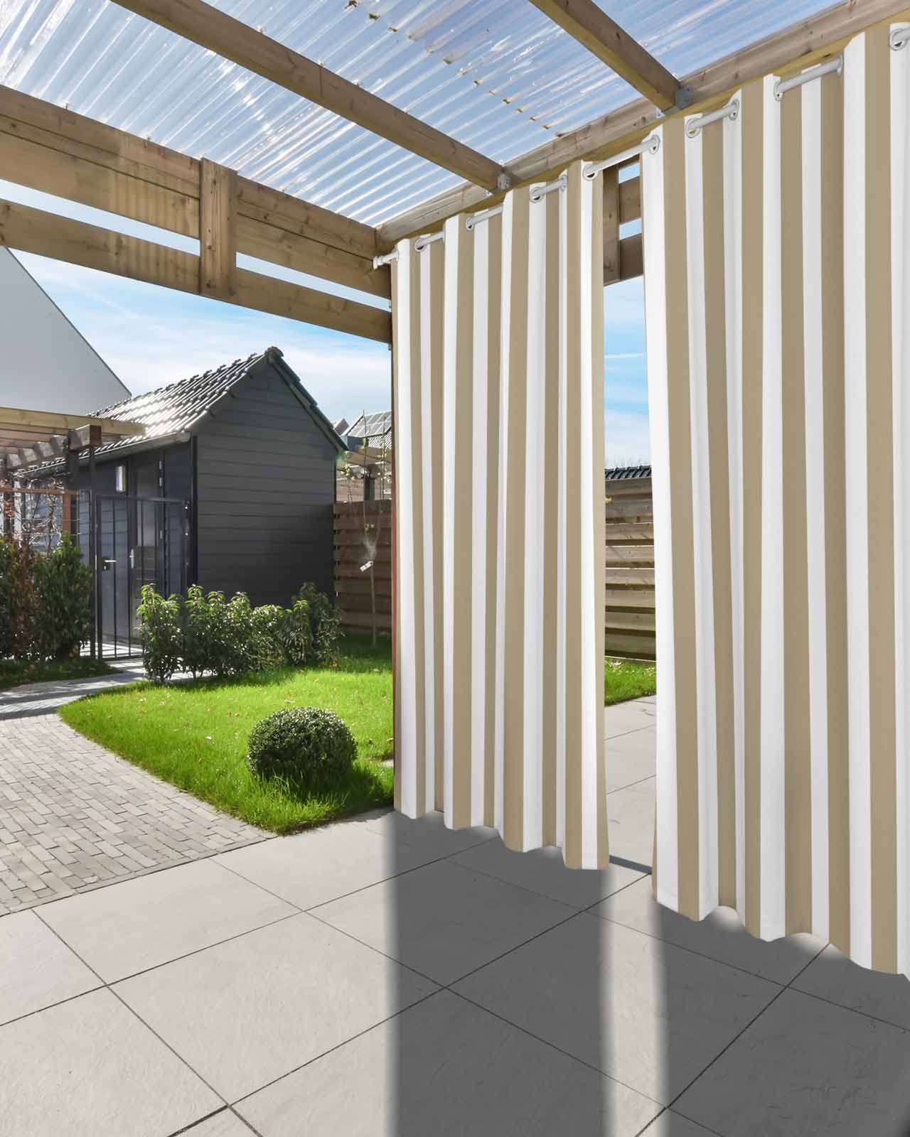 nqOlkjepod Outdoor Curtains for Patio Waterproof, Beige Striped Outdoor Privacy Panels Grommet, Modern Farmhouse Beige White Stripes Blackout Outside Curtains for Porch/Cabana 54"x95", 1 Panel