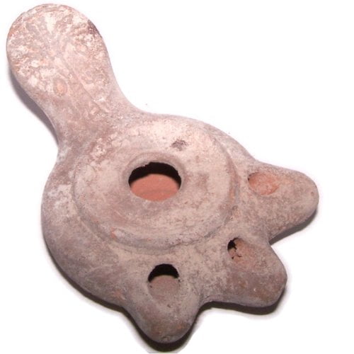 Herodian style ancient israeli heritage Antique three 3-wick Clay Oil Lamp
