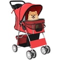 thumbnail image 1 of Pet Stroller Cat Dog Wheels Travel Zipper Entry Foldable Carrier Cart Red, 1 of 10