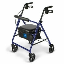 Medline Lightweight Aluminum Rollator, Folding Rolling Walker, 6" Wheels, 250lb Weight Capacity, Blue Frame