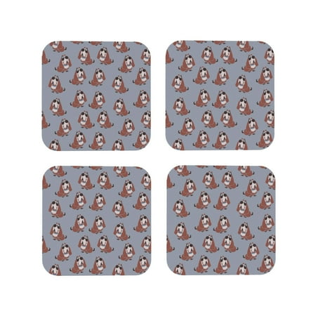 

Leather Coasters Set of 4 - Cute cartoon Dog Lightweight Non-Slip Drink Coasters for Desk Anti-Scalding Desk Cup Coasters for Office Table Decor Square