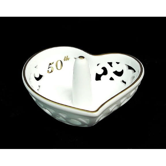 Roman 4" Golden 50th Anniversary Porcelain Heart Shaped Ring Holder #45657