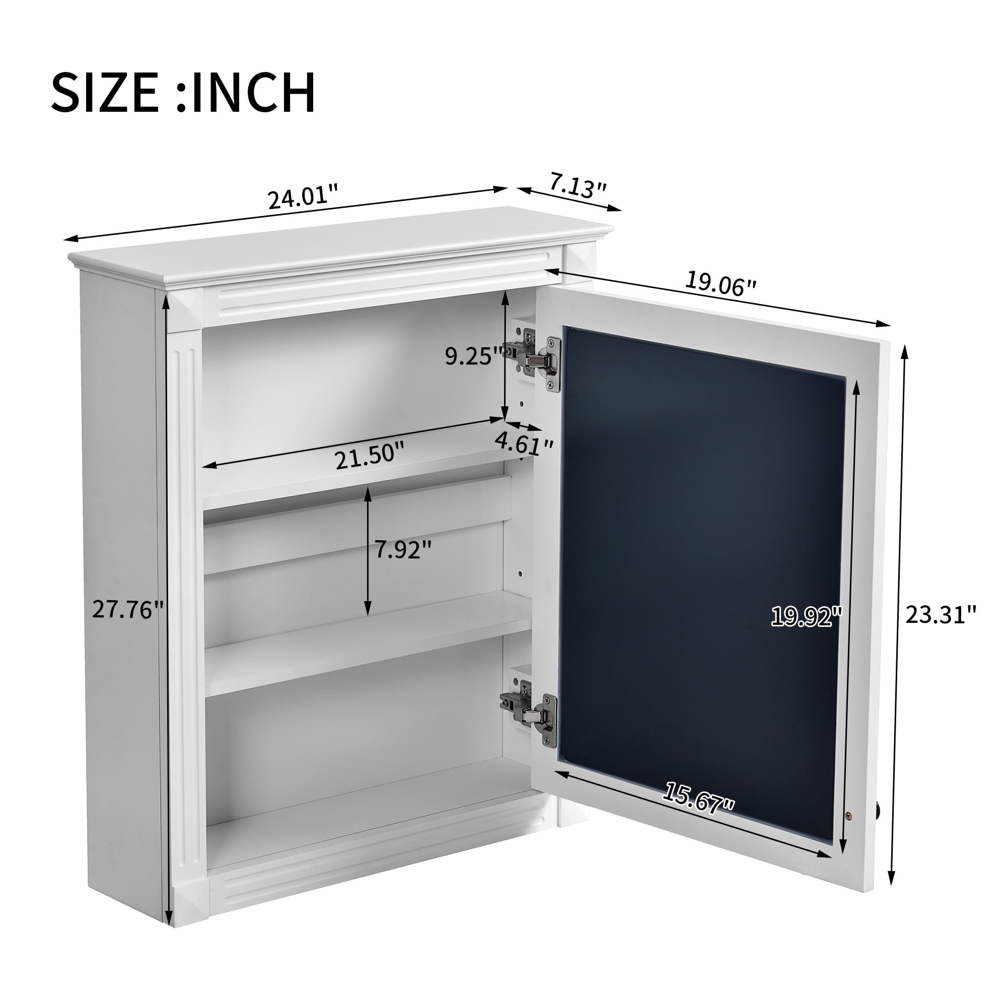 Euroco 24'' x 27'' Wall Mounted Bathroom Storage Cabinet with Mirror, Medicine Cabinet with Height Adjustable Shelf, Over the Toilet Space Saver Cabinet